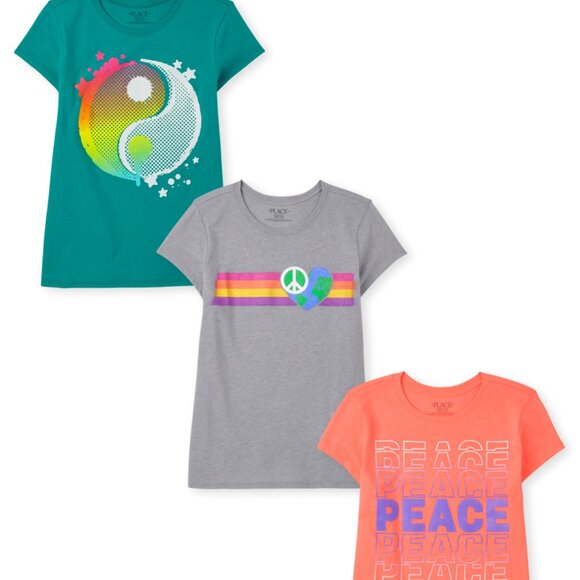 The Children’s Place Girls Peace Graphic Tee 3-Pack - Multi Color Size XS (4) - Picture 1 of 4